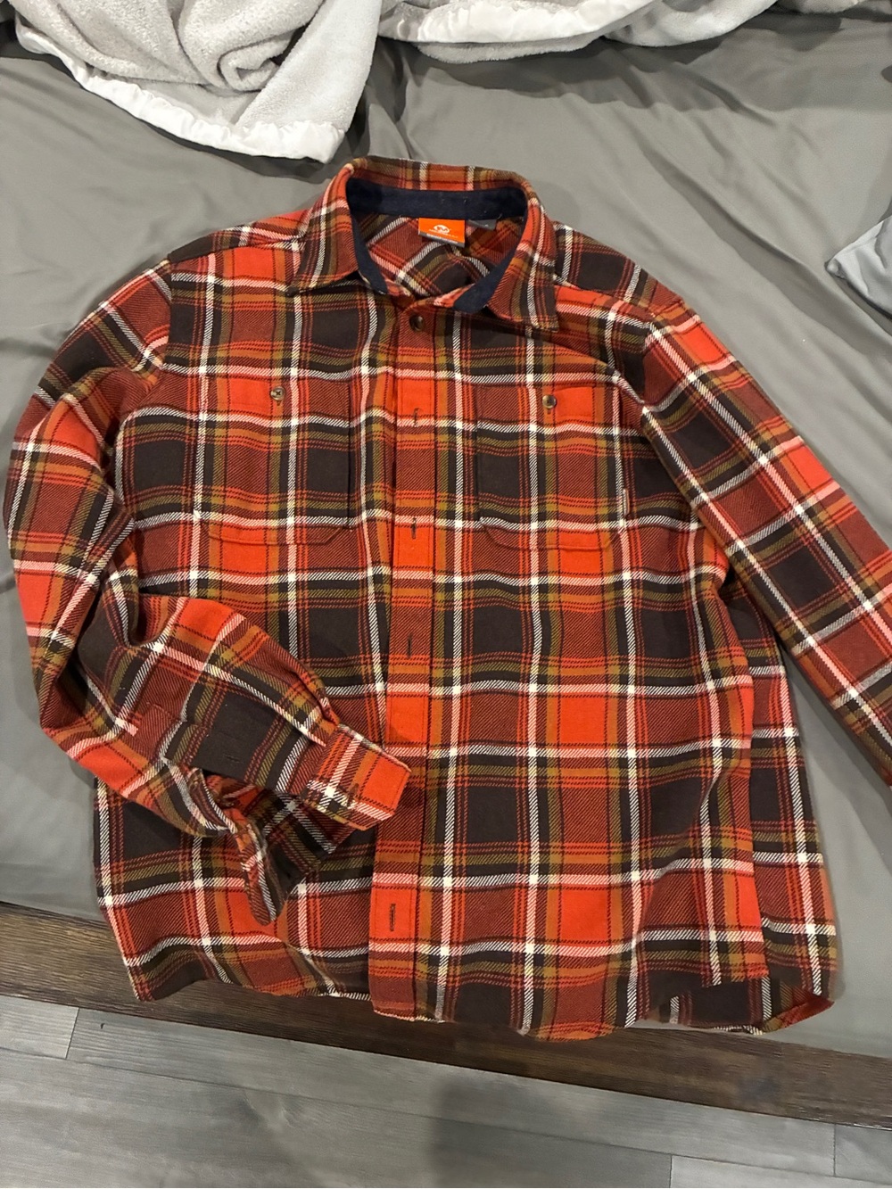 Merrell Orange and Brown Plaid Button-Down Shirt